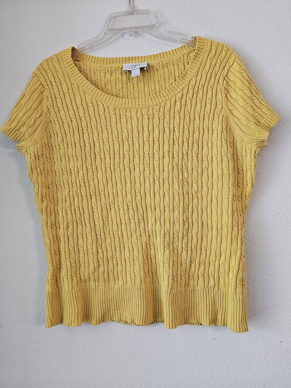 LOFT Yellow Cable-Knit Short Sleeve Sweater Top